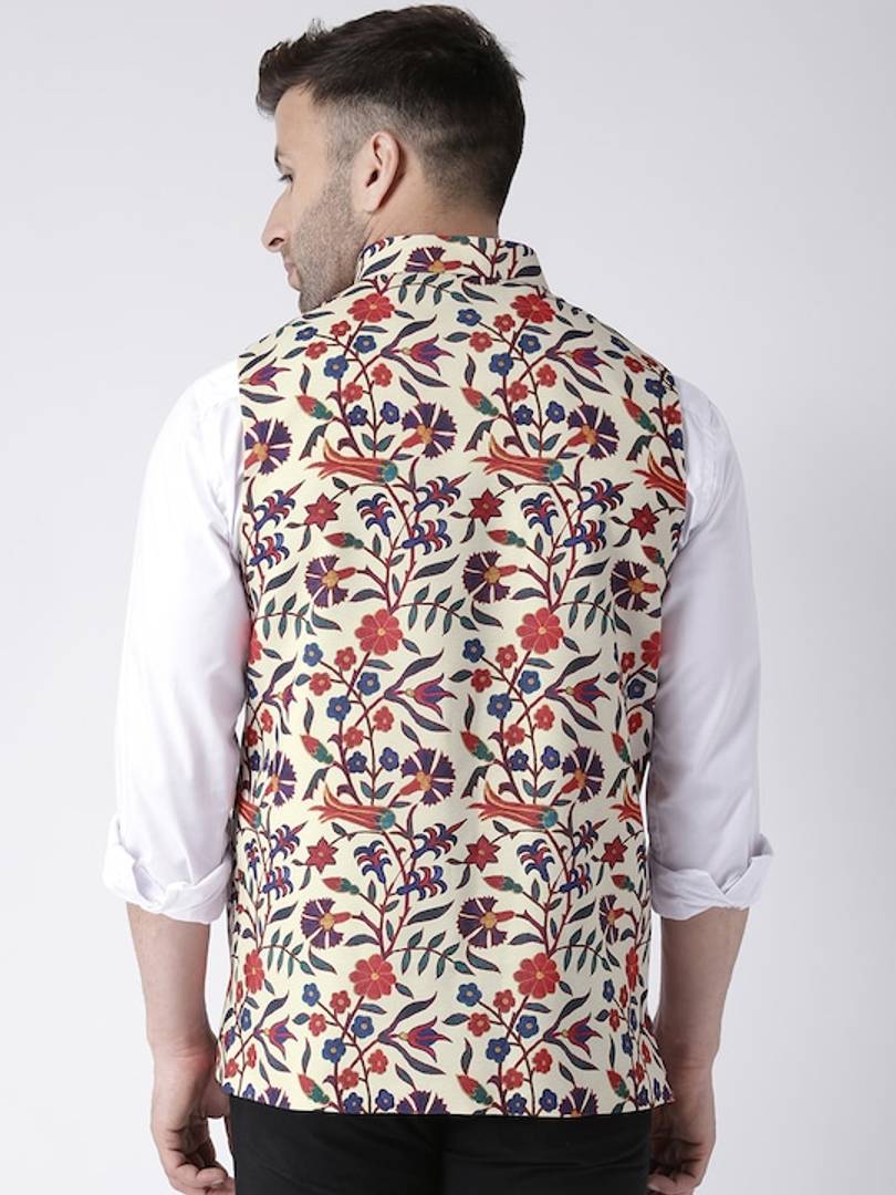 Men's Multicoloured Viscose
 Printed Nehru Jackets